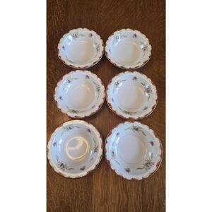 Vintage Harmony House Wembley Fine China Fruit Bowls Set 6 Floral Gold Japan